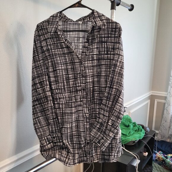 Croft & Barrow Plaid Dress Shirt Long Sleeve Top Plus Size 2x Black and White - Picture 3 of 10